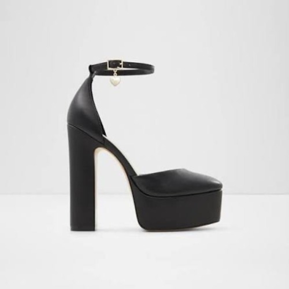 ALDO Jacey Women's Black Block Heel Faux Leather Platform Ankle Strap | Size 8